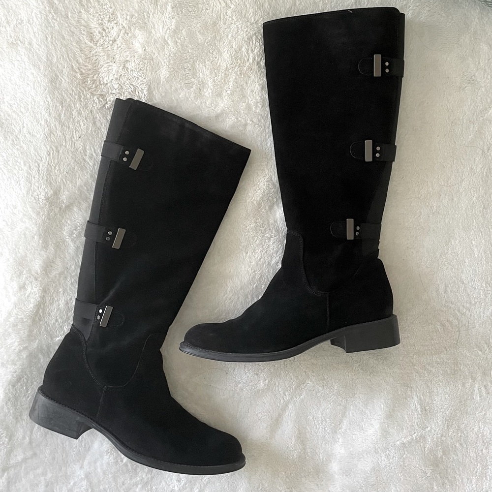 Aquatalia Black Suede Side Zip Tall Riding Boots